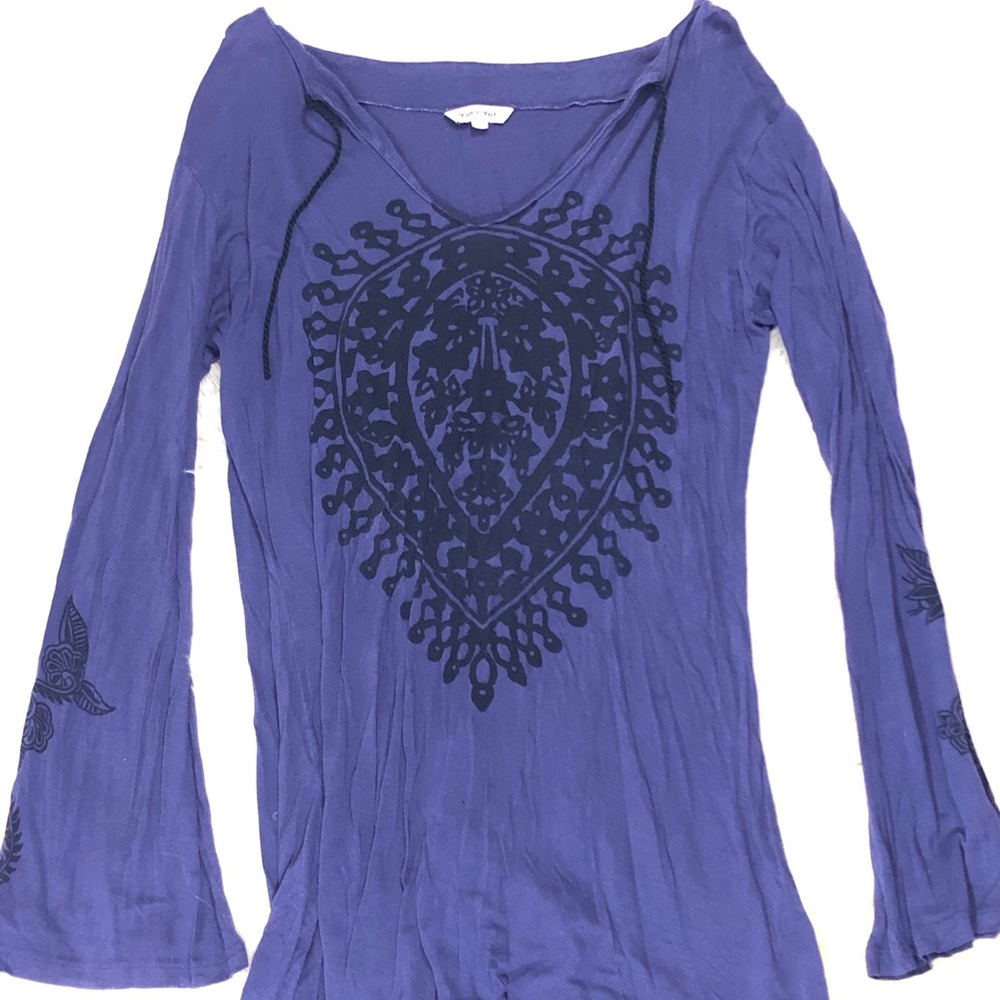 Yak and Yeti Women’s Purple Tunic Top Bell Sleeves Hippie Festival Beach Yoga‎